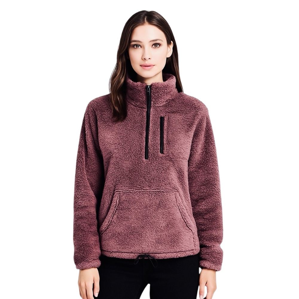 PINK Victoria Secret Sherpa Quarter-Zip Pullover Sweater Small Cozy Fleece